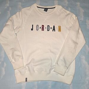 Jordan White Crewneck Sweater with Colorful JORDAN Print